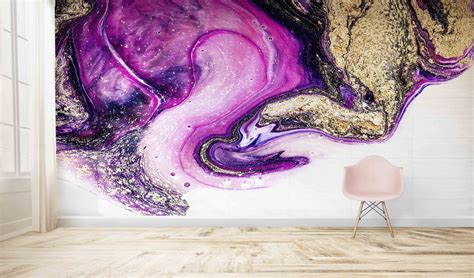 Bright Wallpaper, Modern Wallpaper, Abstract Wall Art, Purple And Gold Marble, Paper Wall Art ...