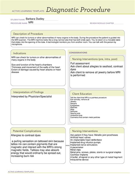 Ct Scan Diagnostic Procedure Ati Template