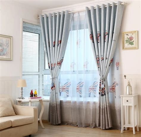 Light Blue British Style Children's Curtains Bedroom Windows And Floor To ceiling Curtains ...