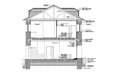 Front section view of 14x14m duplex house building is given in this autocad drawing model ...