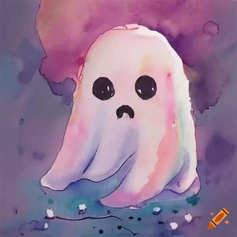 Watercolor drawing of a cute ghost on Craiyon