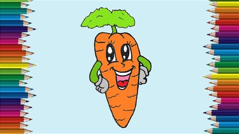 How to draw a cute carrot step by step | Cartoon carrot drawing and ...