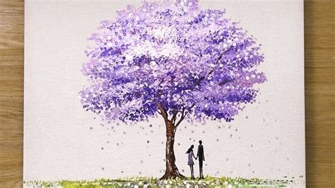 How to paint a 'Jacaranda' Tree in Acrylic / Cotton Swabs Painting ...