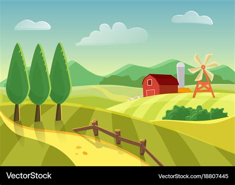 Cartoon farm landscape field with farmers Vector Image