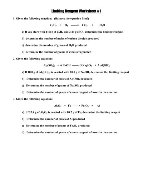 Limiting Reagent Worksheet #1