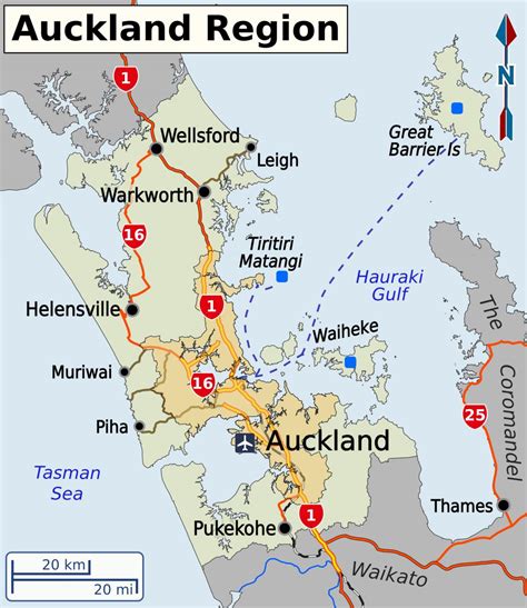 A região de Auckland map - Mapa da região de Auckland (Nova Zelândia)