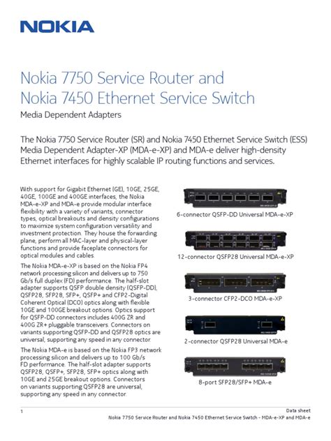 Nokia 7750 SR and 7450 ESS MDA e XP and MDA e Data Sheet EN | PDF ...