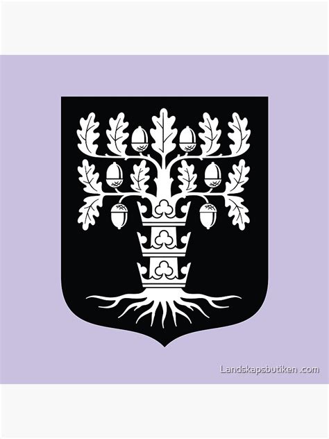 "Oak with Tree Crowns, the Coat of Arms of Blekinge, Sweden, Black Print (Svenska Landskap)" Art ...