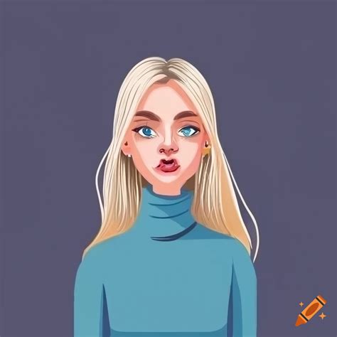 Stylish young woman with platinum blonde hair and blue eyes in vector art style on Craiyon