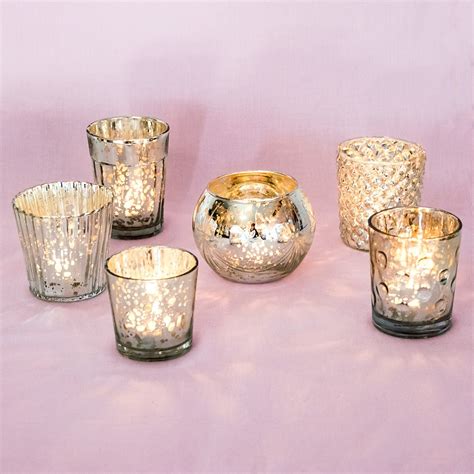 Best of Show Vintage Mercury Glass Votive Tea Light Candle Holders - Gold (6 PACK, Assorted ...