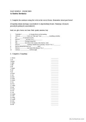 1,307 Past simple exercises English ESL worksheets pdf & doc