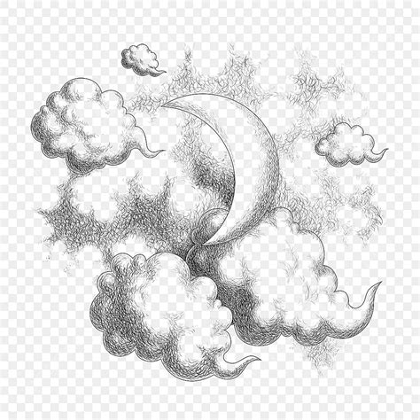 Night Sky Moon Carved Clouds, Cloud Drawing, Car Drawing, Sky Drawing PNG Transparent Clipart ...