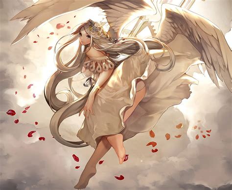 Angel, pretty, dress, bonito, wing, sweet, blossom, nice, anime, beauty, anime girl, HD ...