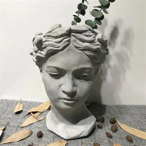 Custom Resin Lady Head Flower Pot Polystone Figures Plant Pot For Home ...