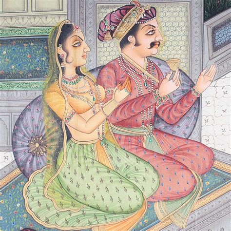 Mughal Miniature Painting Emperor Jahangir Enjoying Romance