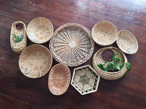 Vintage Basket Wall Set Nine Piece Woven Wicker Basket and | Baskets on wall, Vintage baskets ...