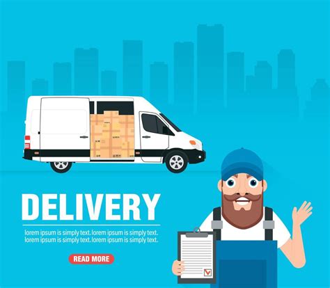 Delivery concept design flat. Delivery truck with deliveryman 11200502 Vector Art at Vecteezy