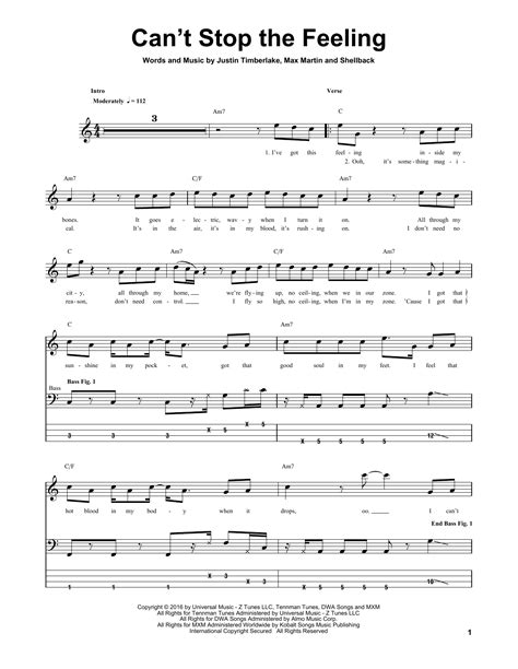 Can't Stop The Feeling by Justin Timberlake - Bass Tab - Guitar Instructor