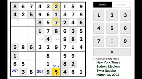 New York Times Sudoku Medium March 22, 2023 - YouTube