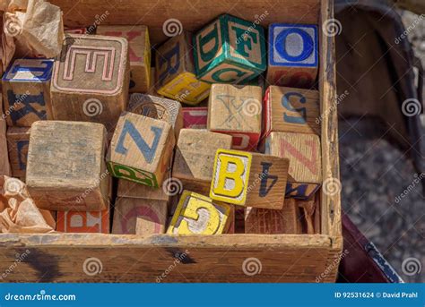 Antique Toy Wooden Blocks with Letters and Numbers Stock Photo - Image ...