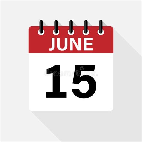 June 15 Calendar Icon. Calendar Icon with Shadow. Flat Style. Date, Day ...