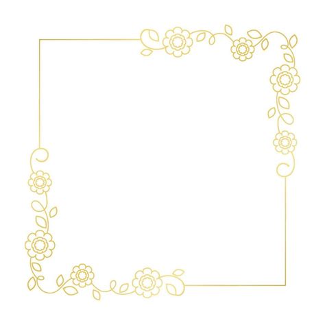 Gold floral square frame. Elegant line border, leaves and flowers, wedding invitation and cards ...