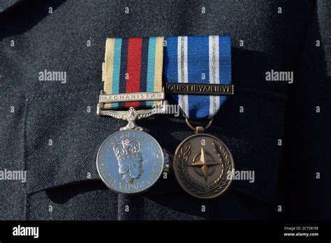 Medals on show for the Armistice Parade. Proud to be worn by brave soldier Stock Photo - Alamy