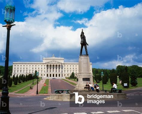 Image of Stormont,Belfast,Co Antrim,Northern Ireland;Statue And Building Exterior (photo)