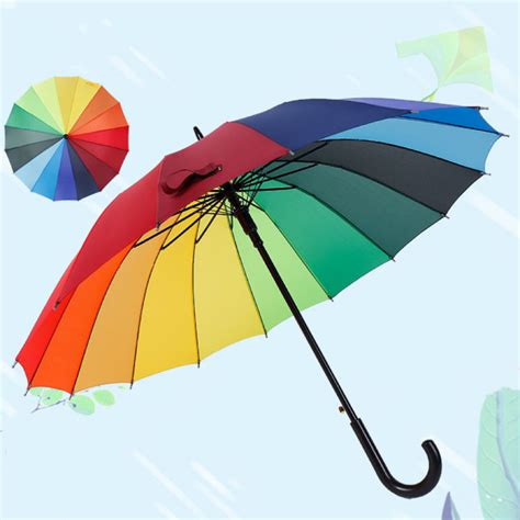 10/16 ribs Rainbow umbrella,colorful umbrella,semi-automatic long ...