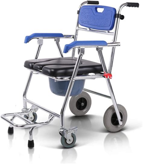 Commode Mobile Chair Folding Shower Commode Chair with Wheels - Portable Aluminum Upholstered ...