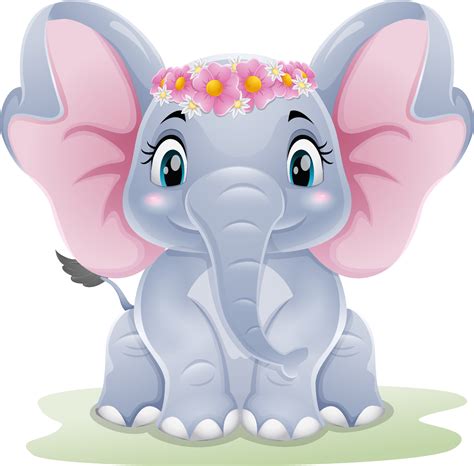 Cartoon cute baby elephant sitting in the grass 5332456 Vector Art at Vecteezy