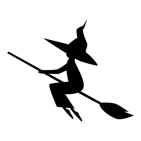 Premium Vector | Vector black silhouette of flying witch on the broom