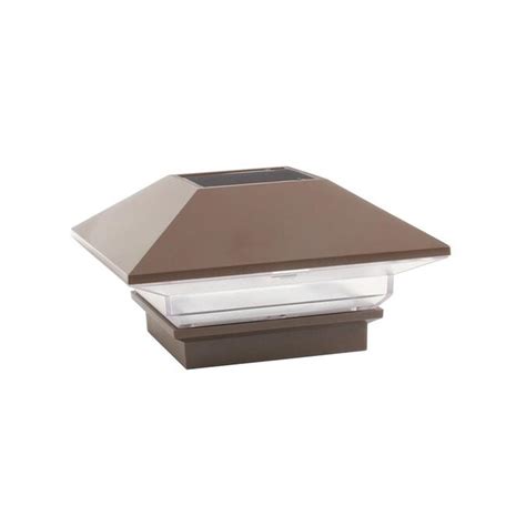 Deckorators 3-in x 3-in Solar Post Cap Weathered Brown Solar LED Aluminum Deck Post Cap in the ...