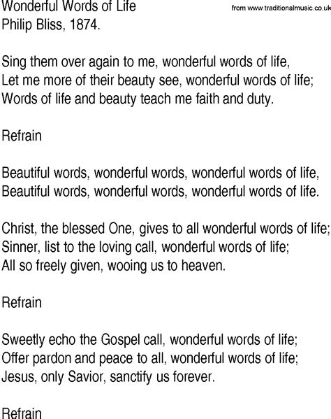 Hymn and Gospel Song Lyrics for Wonderful Words of Life by Philip Bliss