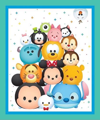 Crafts Disney Tsum Tsum Packed Characters Logo White 100% cotton Fabric ...