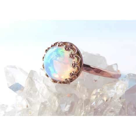 Natural Opal Ring Rose Gold - Diamond & Wedding - Jewelry Sight