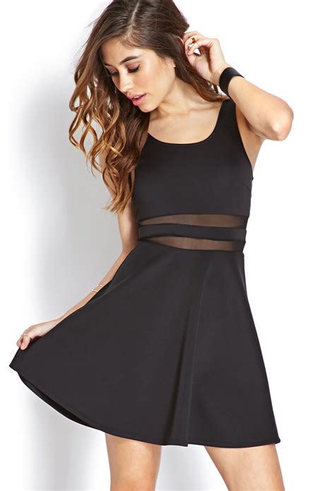 Lyst - Forever 21 Bombshell Mesh Striped Dress in Black