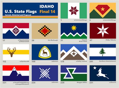 14 designs still in the contest to find the best State Flag redesign for Idaho. : Idaho