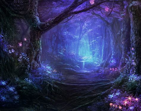 Magical Forest, forest, flowers, magical, bonito, blue, HD wallpaper | Peakpx