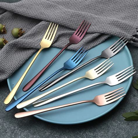 Dinner Fork Colorful Dinnerware Korean Flatware Dessert Salad Fork Long ...