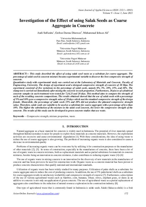 (PDF) Investigation of the Effect of using Salak Seeds as Coarse ...