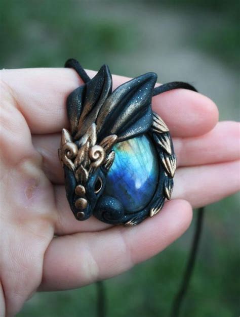 Nocturnal Dragon amulet pendant - mineral labradorite pendant - dragon ...