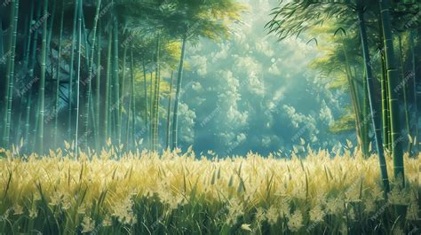 Premium Photo | A bamboo forest next to a field of tall grass