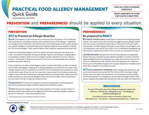 Practical Food Allergy Management Quick Guide - AllergyHome