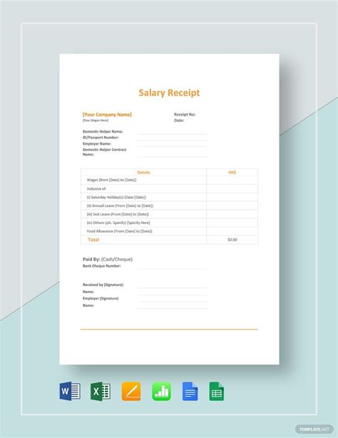 Salary Receipt Template - Download in Word, Google Docs, Excel, Google ...