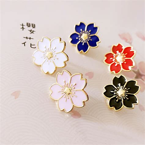 1pc Pink Sakura Japanese Cherry Blossom Brooches Pin Oriental Enamel Rose Flower Broche Badge ...