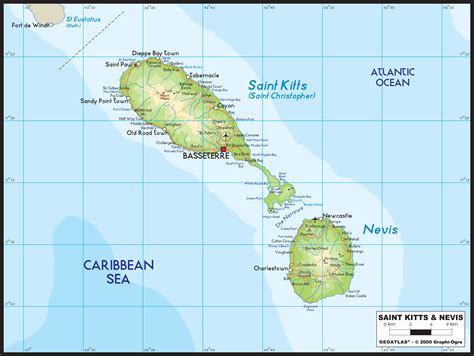 St Kitts Nevis Physical Wall Map by GraphiOgre - MapSales