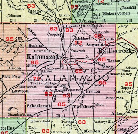 Kalamazoo County, Michigan, 1911, Map, Rand McNally, Comstock, Portage ...