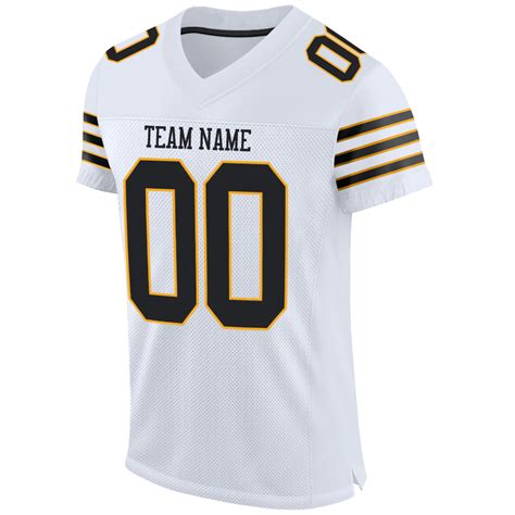 Custom White Black-Gold Mesh Authentic Football Jersey – Fiitg