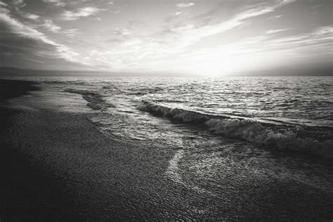 beach, black and white, ocean, salt water, sea, seawater, sunrise, sunset, waves 4k wallpaper ...